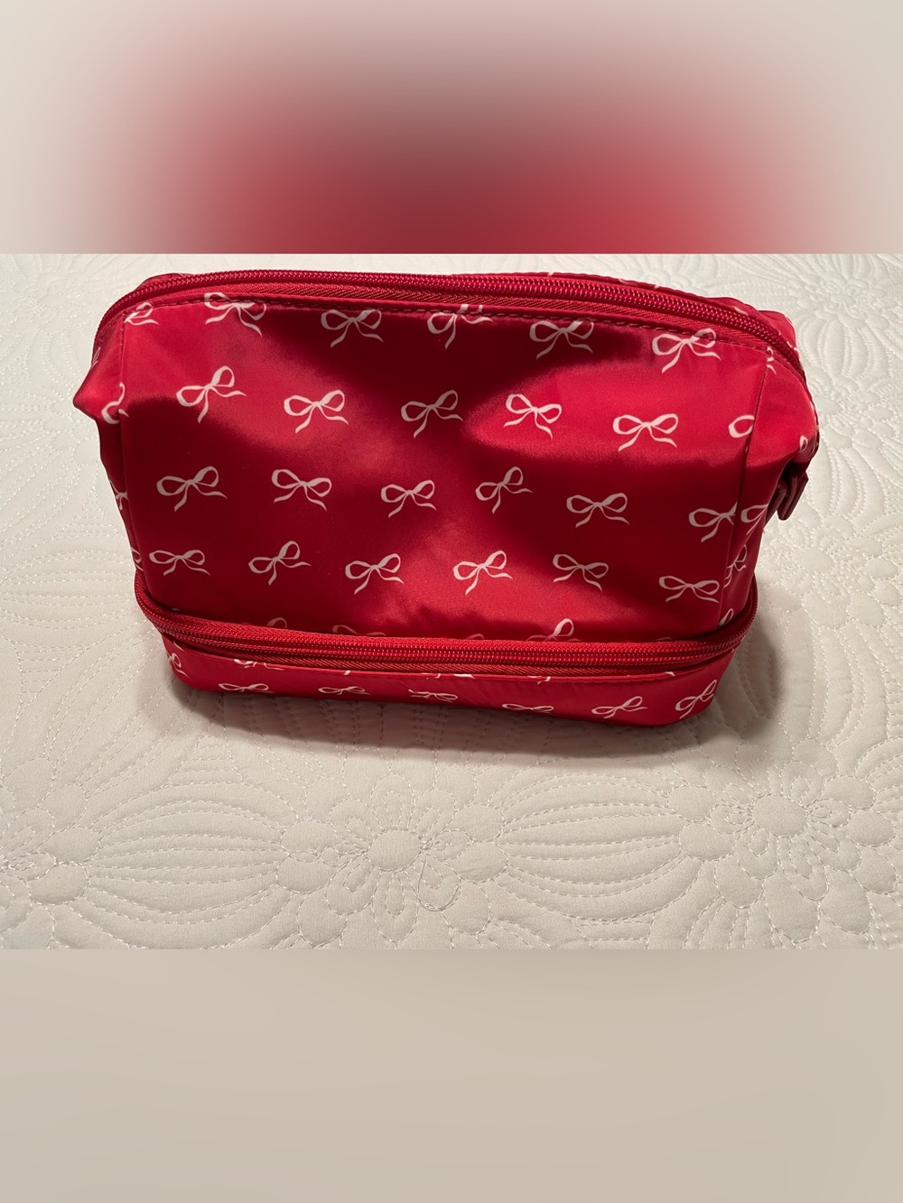 wild fable Red Cosmetic Bag with White Bow Print